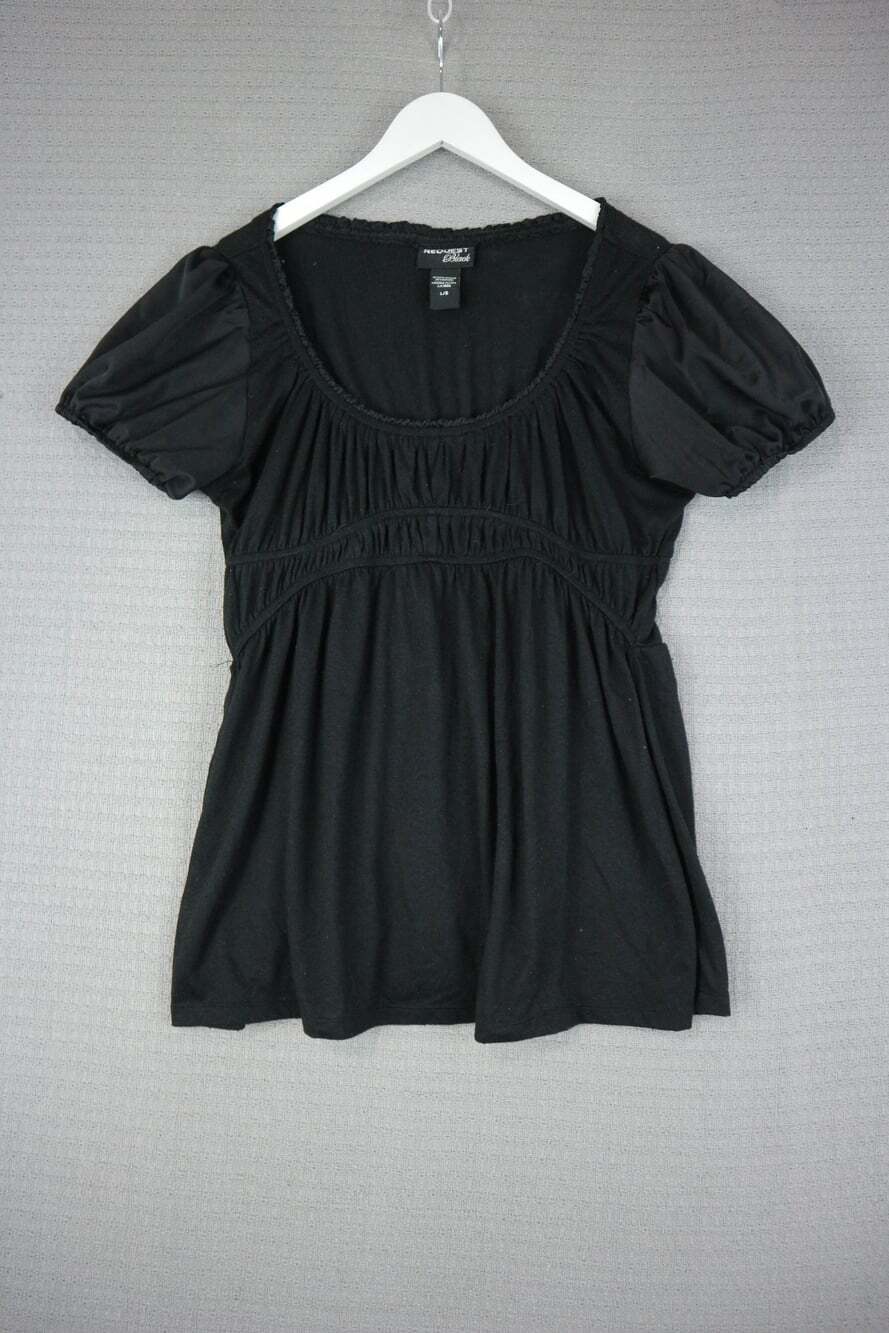 Request Black Short Sleeve Empire Waist Blouse Black Size Large